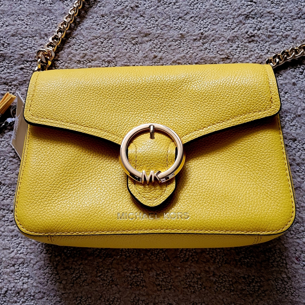 Michael Kors Yellow Wanda Leather Crossbody Bag - New